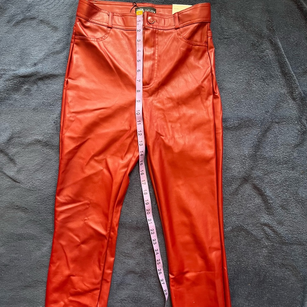 NWT Zara women’s Burgundy High Rise Leather Leggings Size S - Picture 8 of 11